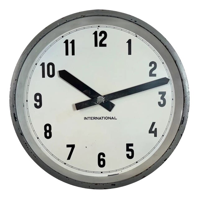Industrial Factory Grey Wall Clock from International, 1950s For Sale