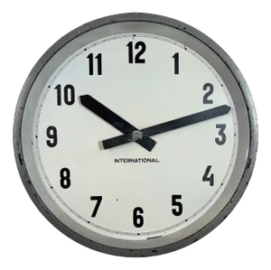 Industrial Factory Grey Wall Clock from International, 1950s
