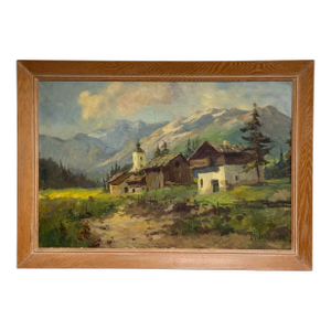 J. K. Mountain Village Oil Painting, Framed