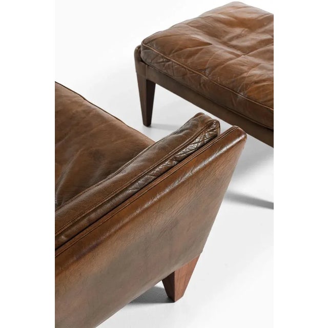 Set of Lounge Chair and Stool in Rosewood and Brown Leather attributed to Illum Wikkelsø, 1960s For Sale - Image 10 of 11