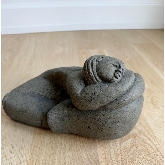 Vintage Botero-Inspired Hand-Carved Stone Reclining Woman Sculpture – Indoor or Garden Art For Sale - Image 10 of 10
