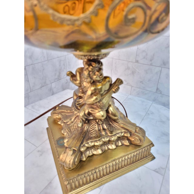 Hollywood Regency Hollywood Regency Art Glass Amber Gold Crystal Cherubs Table Lamp For Sale - Image 3 of 10