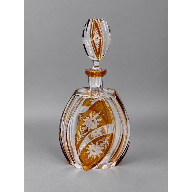 19c Bohemian Artisan Amber Cut Crystal Decanter For Sale - Image 9 of 9