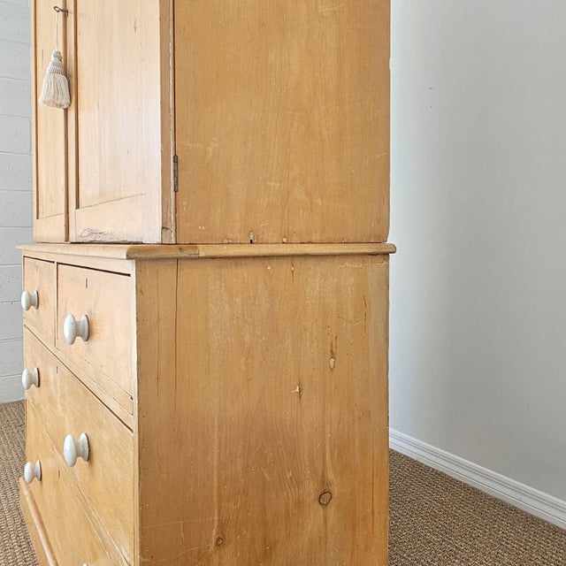 Beige Antique English Pine Linen Press / Wardrobe - Circa 1890 For Sale - Image 8 of 18