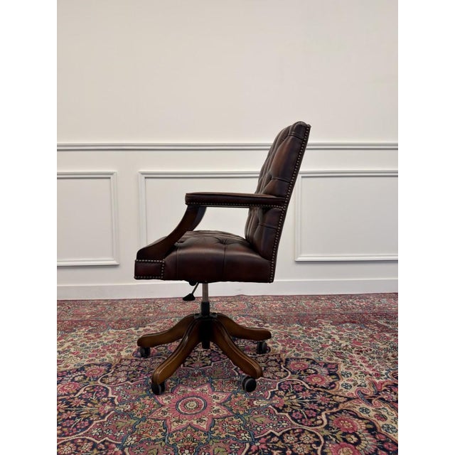 English Oxblood Chesterfield Office Chair For Sale - Image 3 of 8