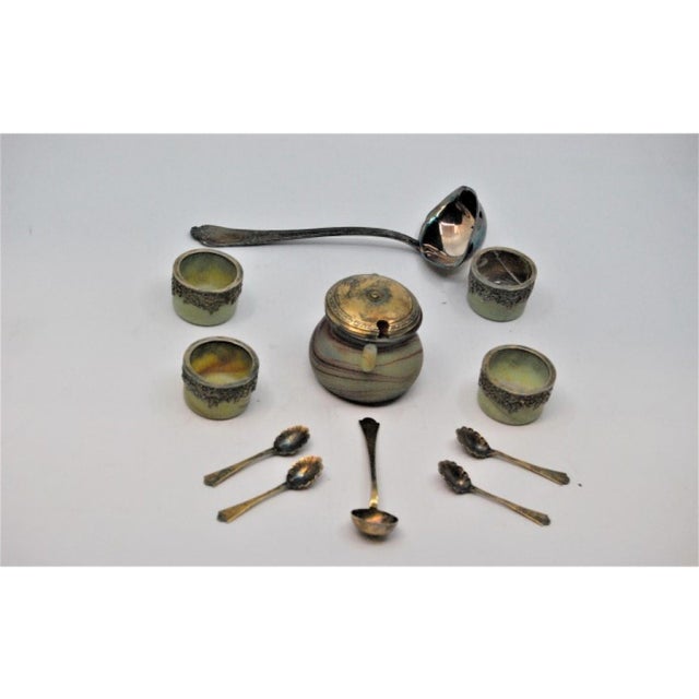 Silver Salt and Pepper Shakers with Glass Cores and Spoons, Set of 11 For Sale - Image 10 of 11