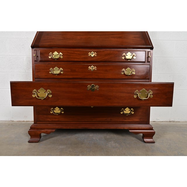 Wood Henkel Harris Georgian Solid Cherry Wood Drop Front Secretary Desk With Bookcase Hutch, 1970s For Sale - Image 7 of 12