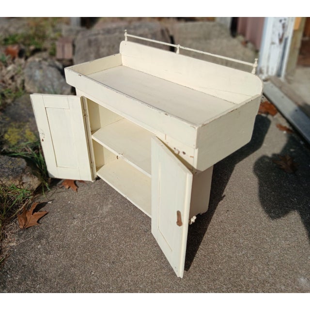 Wood Antique Childs Dry Sink With Metal Towel Bar 1900s Primitive For Sale - Image 7 of 12