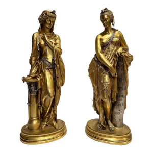 Mid 19th Century Pair of 19th Century Gilt and Silvered Bronze Sculptures of Women
