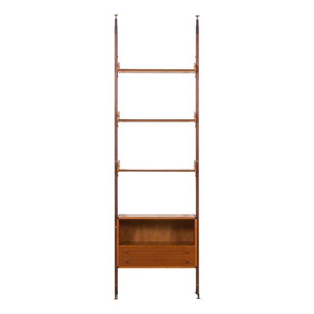 Italian Floor to Ceiling Wall Unit in Teak, 1960s For Sale