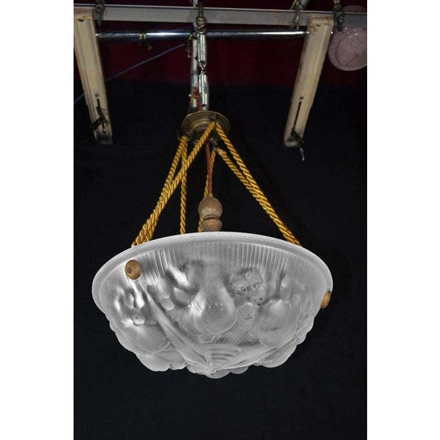 Gold Art Deco French Croismare Glass Plafonnier with Silk Rope and Bronze Fittings, 1890s For Sale - Image 8 of 14