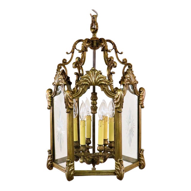 Circa 1800 French Louis XIV Bronze Lantern With Cut Glass Panels For Sale