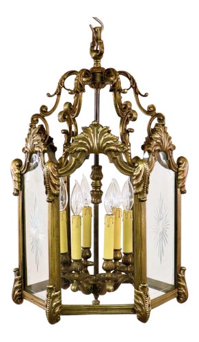 Circa 1800 French Louis XIV Bronze Lantern With Cut Glass Panels