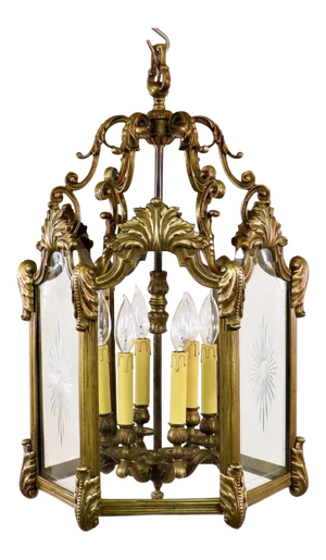 Circa 1800 French Louis XIV Bronze Lantern With Cut Glass Panels