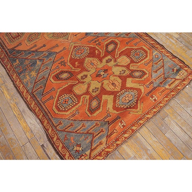 1930s 1930s Salmon Geometric Medallion Antique Caucasian Karabagh Rug 3'9" X 12'3" Wool Carpet For Sale - Image 5 of 6