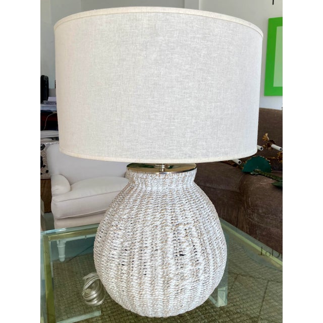 White Washed Wicker Basket Lamp With Chrome Fittings For Sale - Image 4 of 9
