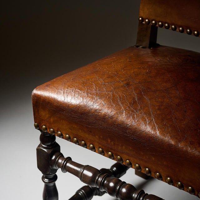 Late 19th Century Four Louis XIII Style Leather Dining Chairs For Sale - Image 5 of 9
