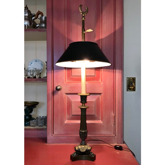 Traditional 1920s French Empire Patinated Bronze Tole Candlestick Lamp For Sale - Image 3 of 12