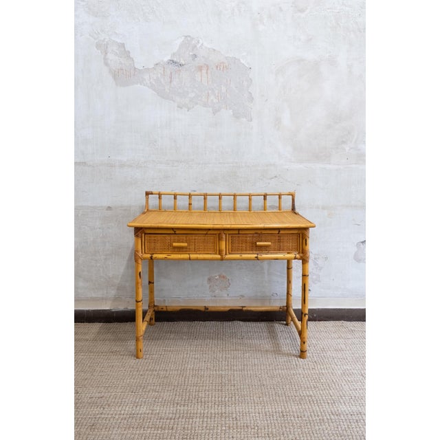 Bamboo and Rattan Desk with Chair, 1970s, Set of 2 For Sale - Image 3 of 11