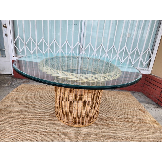 Italian 1970's Wicker Dining Table With Chairs For Sale - Image 3 of 9