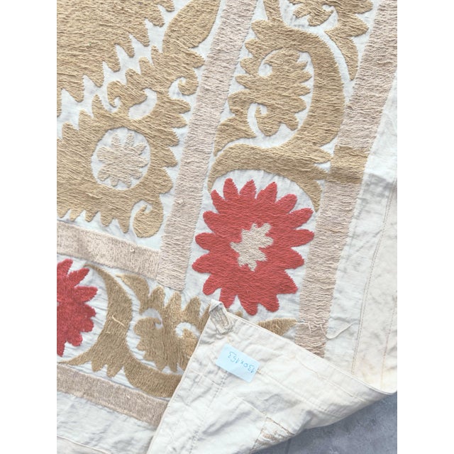 Vintage Embroidered Neutral Tan Suzani From Asian For Sale - Image 9 of 9