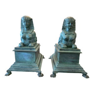 Antique Museum Pair Bronze Sphinx Set