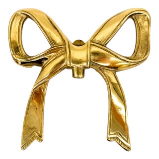 Vintage Hollywood Regency Brass Bow Wall Hanging - Glam, French Inspired, Regency Revival For Sale