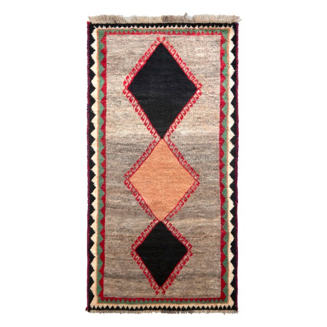 1950s Mid-Century Vintage Gabbeh in Gray Multicolor Tribal Medallion Runner For Sale - Image 5 of 5