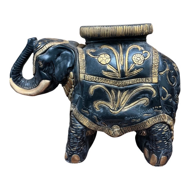 Mid 20th Century Black and Gold Elephant Plant Stand For Sale