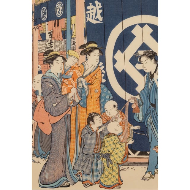 Late 20th Century Torii Kiyonaga - The Echigoya on New Year's Day, 1784-94 Color Woodblock For Sale - Image 5 of 8
