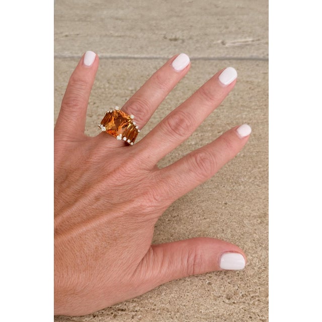 1980s Italian 18k Gold Citrine & Diamond Architectural Cocktail Ring, Size 7 For Sale - Image 14 of 14