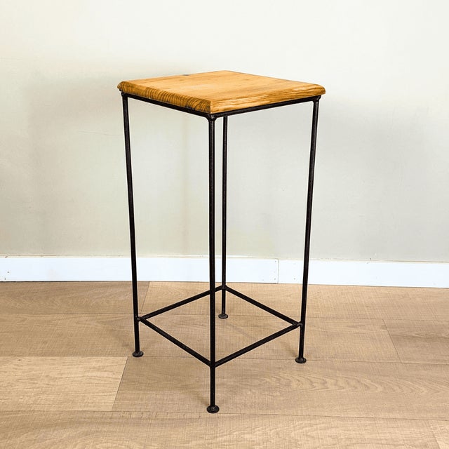 Industrial Industrial Steel and Wood Side Table, Spain, 1990s For Sale - Image 3 of 9