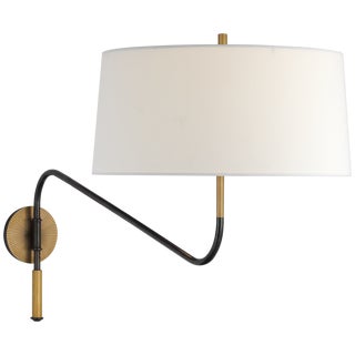 Thomas O'Brien for Visual Comfort Signature Canto Grande Swinging Wall Light in Bronze and Brass with Linen Shade For Sale