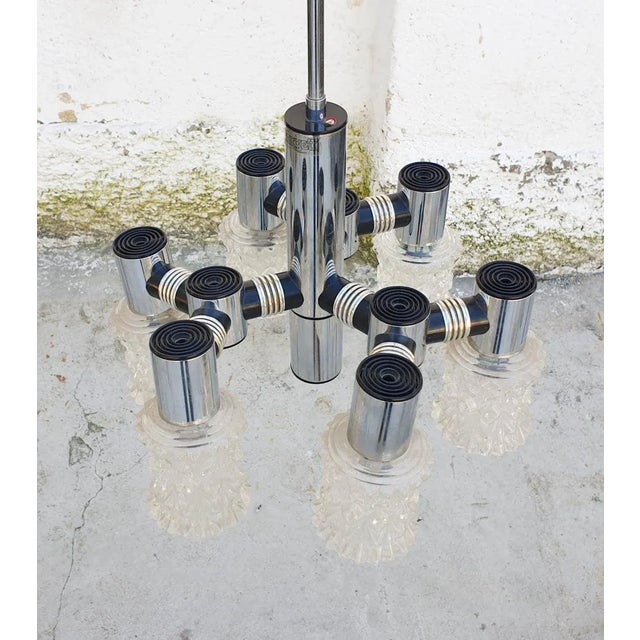 1970s Vintage Chrome Plated and Cut Glass Ceiling Lamp from Targetti, 1970s For Sale - Image 5 of 13