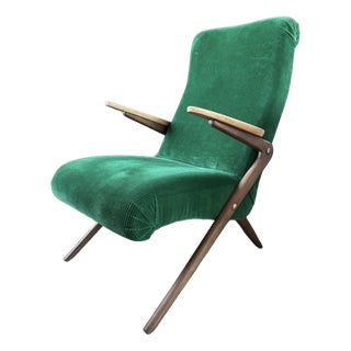 Vintage Scandinavian Armchair in Green Corduroy, 1960s For Sale