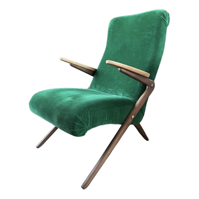 Vintage Scandinavian Armchair in Green Corduroy, 1960s For Sale