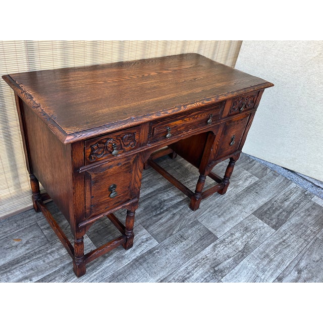 Vinatge Hand Carved Spanish Revival Style Writing Desk. Circa 1960s For Sale - Image 4 of 18