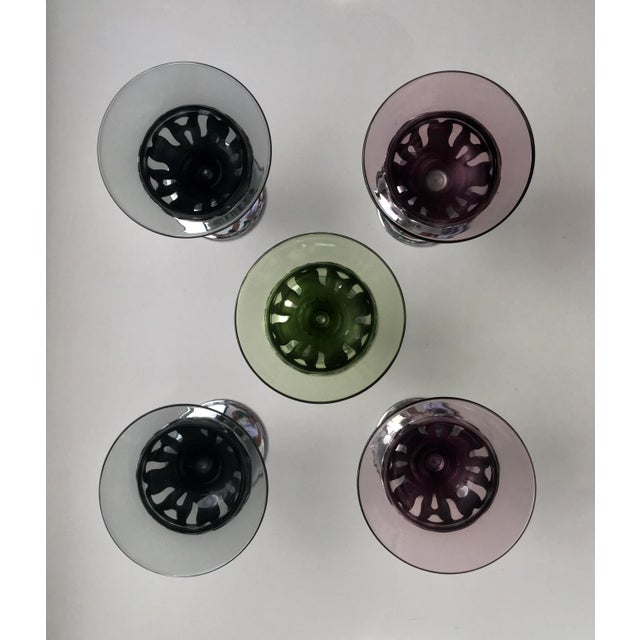 Vintage Multicolored Chrome Scrollwork Wine Glasses- Set of 5 For Sale In Jacksonville, FL - Image 6 of 13
