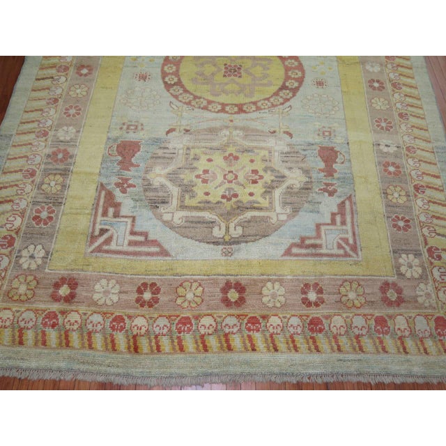 Chinese Vintage Zabihi Collection Square Size Inspired Khotan Rug - 8' x 8'9" For Sale - Image 3 of 6
