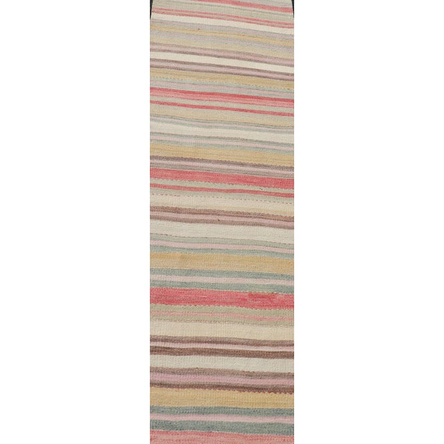 Colorful Vintage Turkish Kilim Runner with Stripes and Multi Colors. Keivan Woven Arts / rug EN-178649, country of origin...