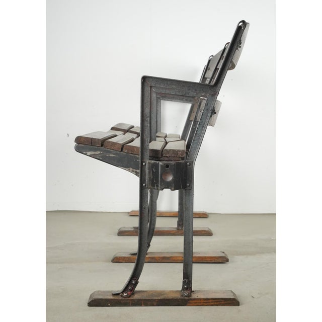 Wood Early 20th Century Reclaimed Three Seater Wooden Folding Stadium Seats For Sale - Image 7 of 16