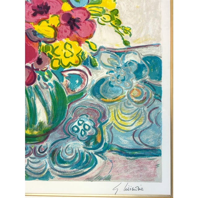 Paper Signed and Numbered Lithograph by Gerard Viellevie (French, 1939-1992) Titled 'Bouquet of Anemones' For Sale - Image 7 of 12