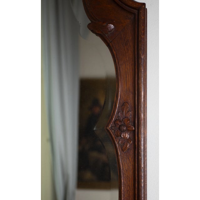 Hand-Carved Mirror in Oak For Sale - Image 6 of 8