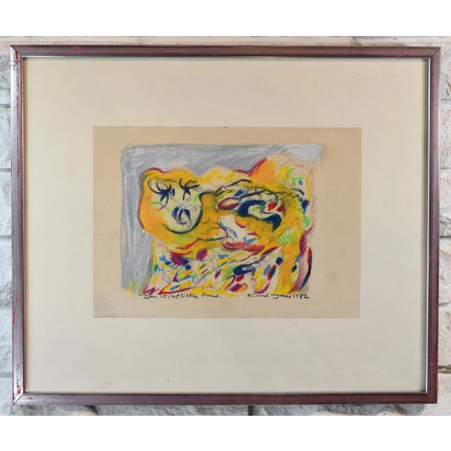 Paper 1980s Danish Abstract Colorful Dog Drawing, Framed For Sale - Image 7 of 7