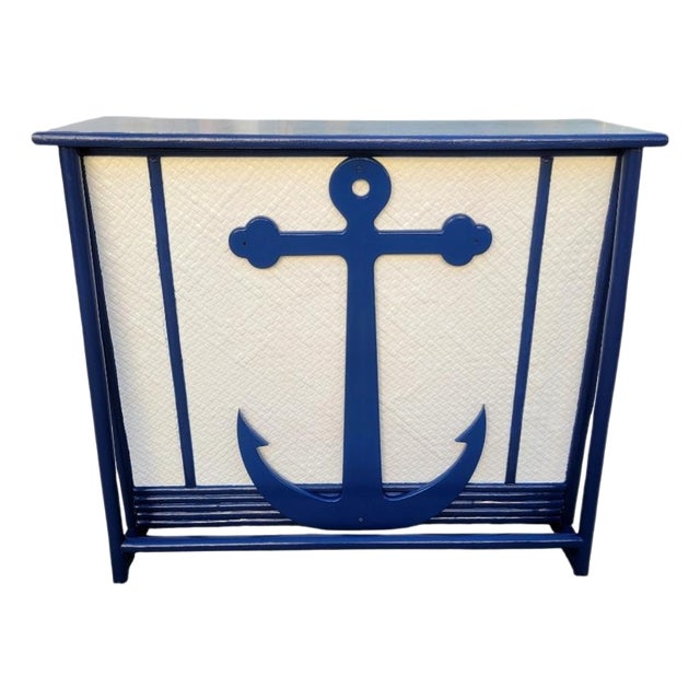 Vintage Customized One of a Kind Coastal Nautical Navy White Anchor Dry Bar For Sale