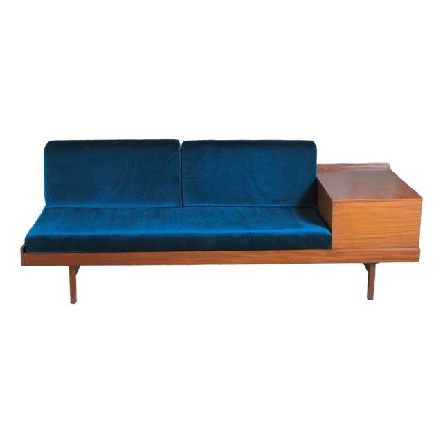 Mid-Century Teak Daybed with Teal Velvet Cushions, 1960s For Sale