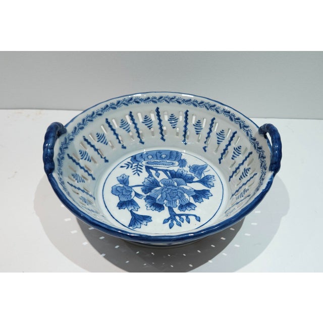 Vintage Blue and White Ironstone Waxed Basket For Sale - Image 11 of 11