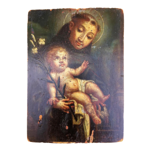 17th Century Original Oil on Wood Panel of St. Anthony of Padua