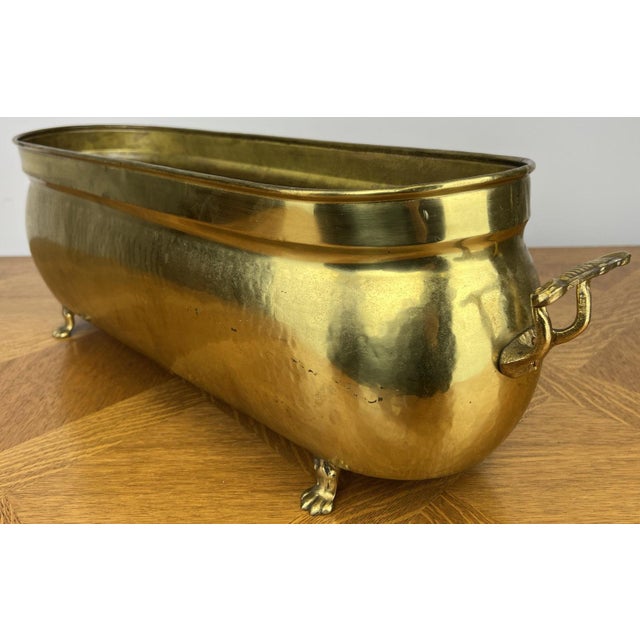 Vintage Style Brass Jardiniere with Handles For Sale - Image 3 of 18