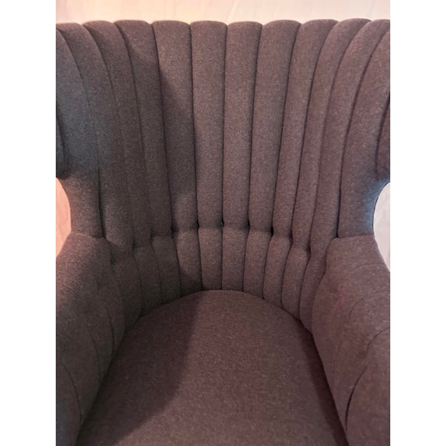 Textile A Pair of Custom Bench-Made Georgian Style Wingback Chairs by Cisneros Upholstery (Chicago) – Wool Flannel For Sale - Image 7 of 8